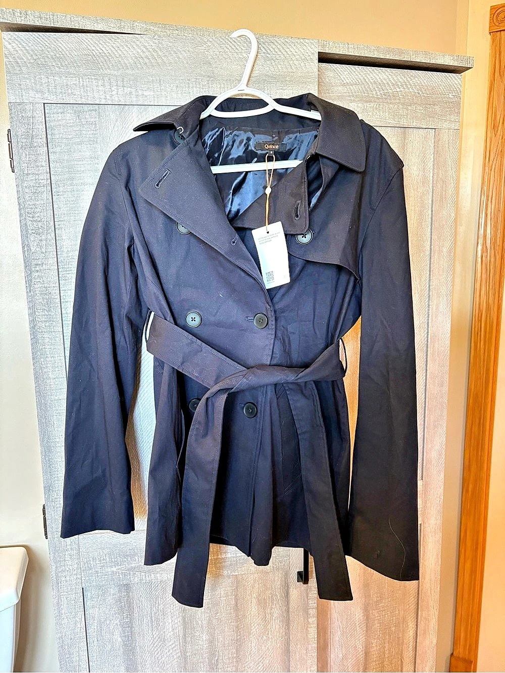 Quince Comfort Stretch Short Trench Coat Black